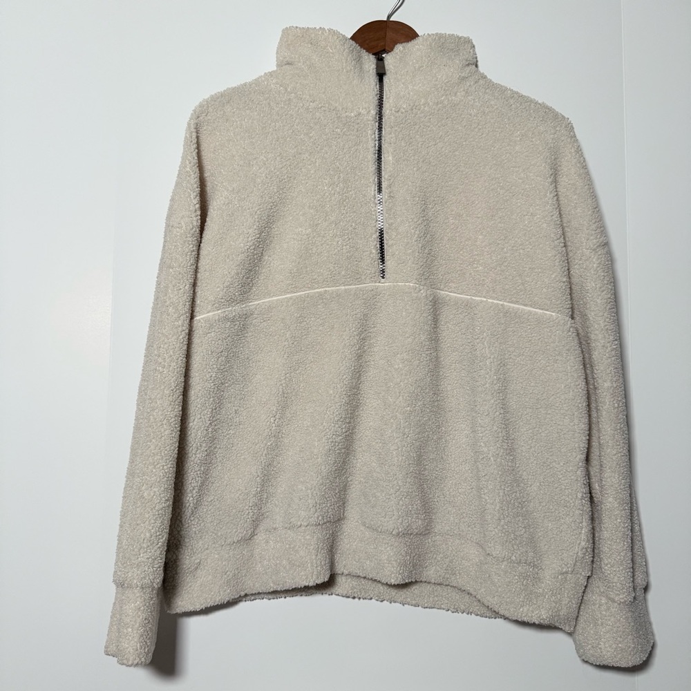 OVS Women’s Fleece Quarter Zip Fuzzy Pullover Sweater Cream White, M